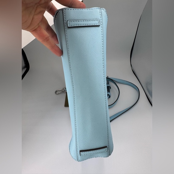 Tory Burch Baby Blue Leather Robinson Tote Two Way Silver Hardware Polo Scarf - Picture 17 of 17